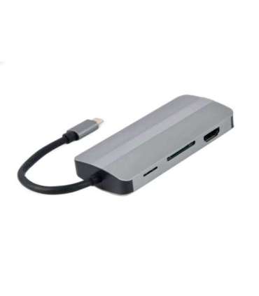 Gembird A-CM-COMBO8-02 notebook dock/port replicator USB Type-C Silver