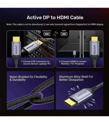 UNITEK CABLE DISPLAYPORT 1.4 TO HDMI 2.1, 8K, 1.8M