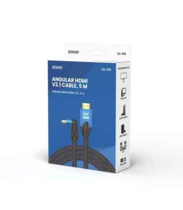 Savio HDMI (M) v2.1 cable, angled, 8K, HDR Dynamic, OFC copper, 5m, CL-175