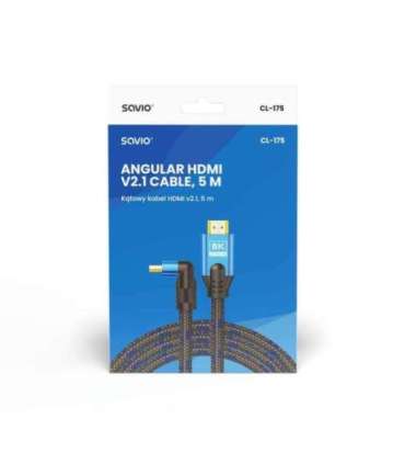 Savio HDMI (M) v2.1 cable, angled, 8K, HDR Dynamic, OFC copper, 5m, CL-175