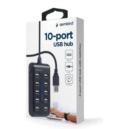 Gembird UHB-U2P10P-01 10-port USB 2.0 hub, black