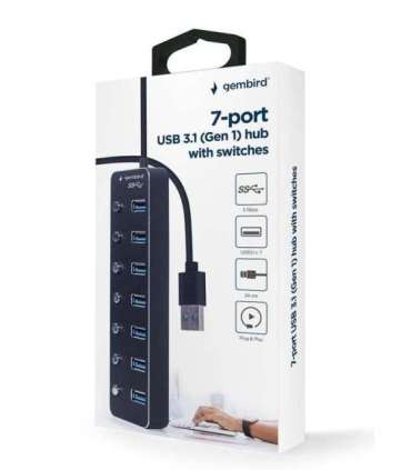 Gembird UHB-U3P7P-01  7-port USB 3.1 (Gen 1) hub with switches, black