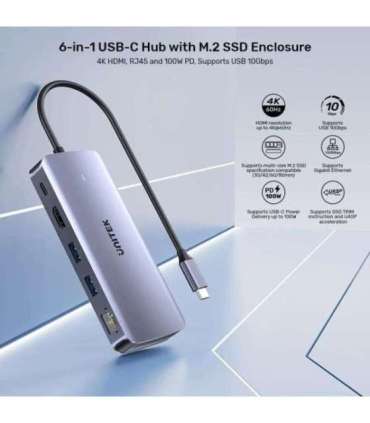 UNITEK ACTIVE HUB USB-C 10GBPS,M.2,HDMI, PD 100W