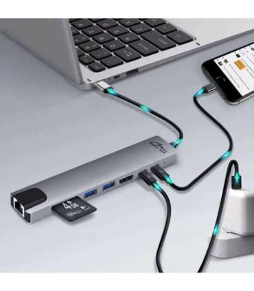 MEDIA-TECH USB HUB 8 IN 1 GIGA LAN HUB MT5046
