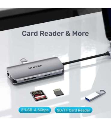 UNITEK ACTIVE HUB USB-C 2X HDMI 4K, RJ45, PD 100W