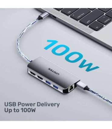 UNITEK ACTIVE HUB USB-C 2X HDMI 4K, RJ45, PD 100W