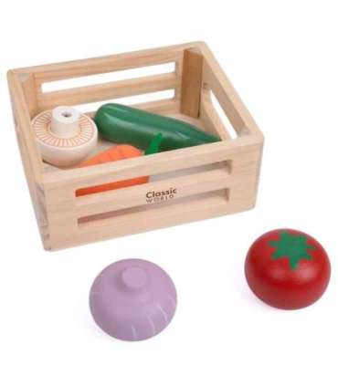 CLASSIC WORLD Puidust köögiviljade komplekt korvis, 6-osaline.