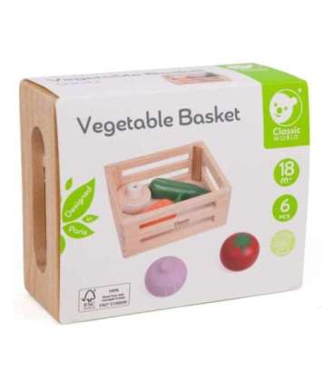 CLASSIC WORLD Puidust köögiviljade komplekt korvis, 6-osaline.