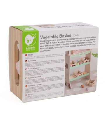 CLASSIC WORLD Puidust köögiviljade komplekt korvis, 6-osaline.