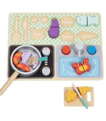 TOOKY TOY puidust köök aksessuaaridega - väikese koka komplekt