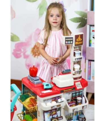 WOOPIE supermarket koos ostukäruga, kaaluga, kassaga, skänneriga + 48 tarvikuga