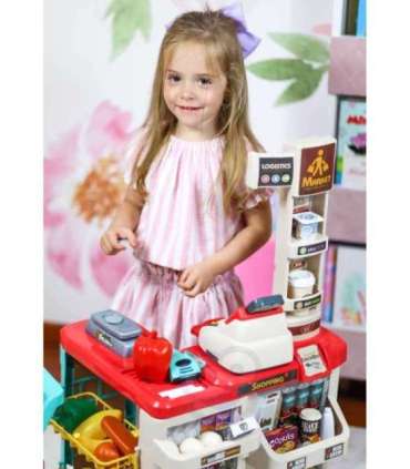 WOOPIE supermarket koos ostukäruga, kaaluga, kassaga, skänneriga + 48 tarvikuga