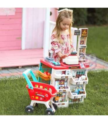 WOOPIE supermarket koos ostukäruga, kaaluga, kassaga, skänneriga + 48 tarvikuga