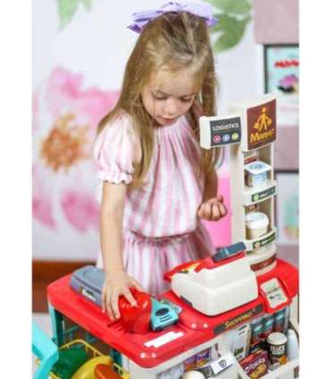 WOOPIE supermarket koos ostukäruga, kaaluga, kassaga, skänneriga + 48 tarvikuga