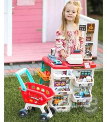 WOOPIE supermarket koos ostukäruga, kaaluga, kassaga, skänneriga + 48 tarvikuga