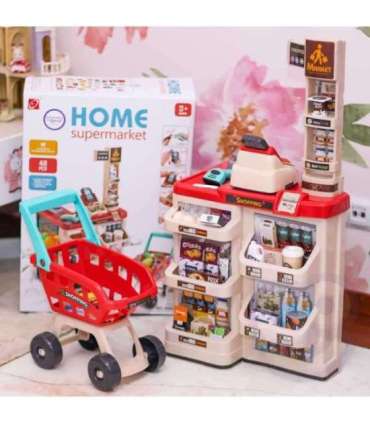 WOOPIE supermarket koos ostukäruga, kaaluga, kassaga, skänneriga + 48 tarvikuga