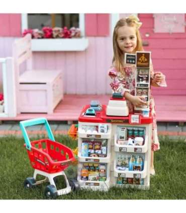 WOOPIE supermarket koos ostukäruga, kaaluga, kassaga, skänneriga + 48 tarvikuga