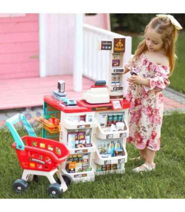 WOOPIE supermarket koos ostukäruga, kaaluga, kassaga, skänneriga + 48 tarvikuga