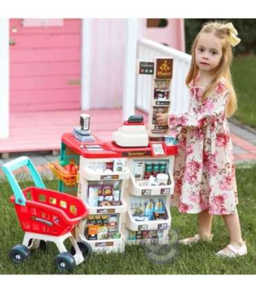 WOOPIE supermarket koos ostukäruga, kaaluga, kassaga, skänneriga + 48 tarvikuga