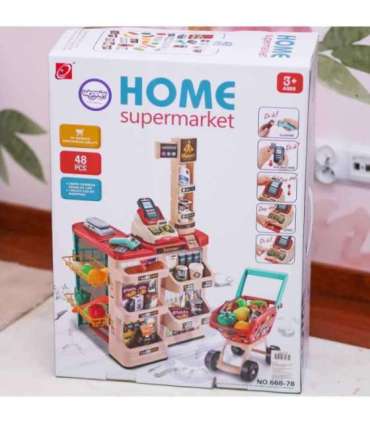 WOOPIE supermarket koos ostukäruga, kaaluga, kassaga, skänneriga + 48 tarvikuga