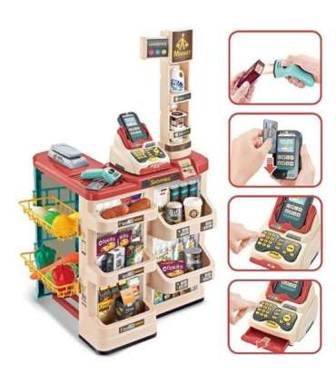 WOOPIE supermarket koos ostukäruga, kaaluga, kassaga, skänneriga + 48 tarvikuga