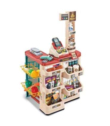 WOOPIE supermarket koos ostukäruga, kaaluga, kassaga, skänneriga + 48 tarvikuga