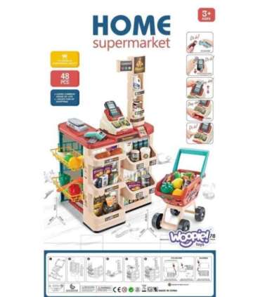 WOOPIE supermarket koos ostukäruga, kaaluga, kassaga, skänneriga + 48 tarvikuga