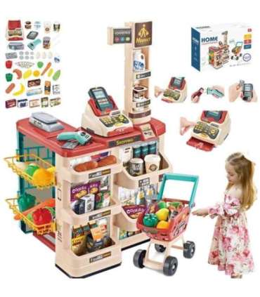 WOOPIE supermarket koos ostukäruga, kaaluga, kassaga, skänneriga + 48 tarvikuga
