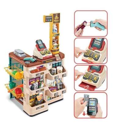 WOOPIE pood-supermarket koos ostukäruga, kaaluga, kassaga, skänneriga ja 48 aksessuaariga