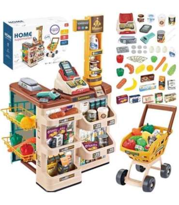 WOOPIE pood-supermarket koos ostukäruga, kaaluga, kassaga, skänneriga ja 48 aksessuaariga