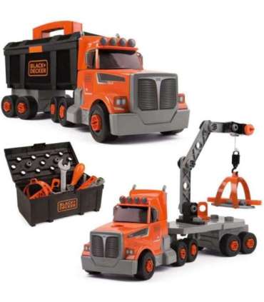 SMOBY Ciężarówka 3w1 Black+Decker Narzędzia Dźwig 60 Akc.