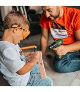 WOOPIE Suur tööriistakast lastele - meisterdamiskomplekt, puur-kruvikeeraja, 15 osa.