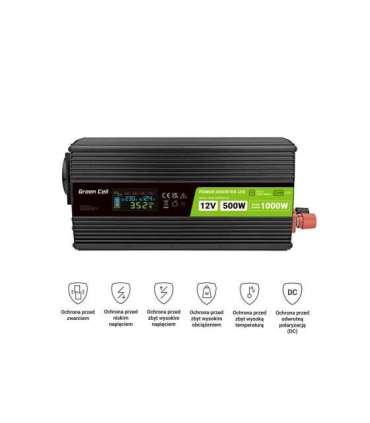 Green Cell PowerInverter LCD 12V 500W/10000W car inverter with display - pure sine wave