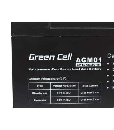 Green Cell AGM Battery 6V 12Ah 12.000 mAh Sealed Lead Acid (VRLA)