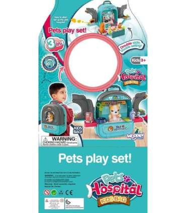 WOOPIE Väike loomaarsti komplekt 3-ühes majake seljakotis kutsikas