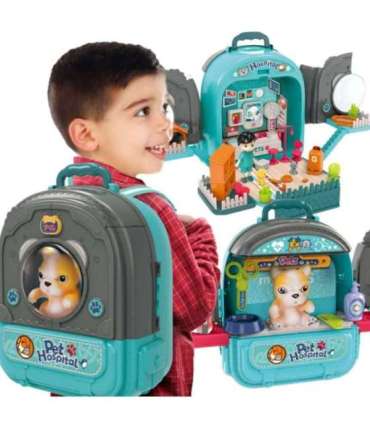 WOOPIE Väike loomaarsti komplekt 3-ühes majake seljakotis kutsikas