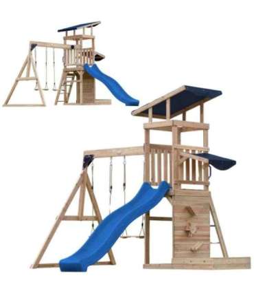 AXI puidust suur mänguväljak: kiiged, liumägi, torn + liivakast