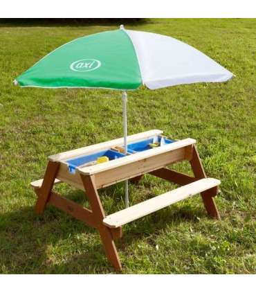 AXI Stół Piknikowy Nick z Ławką i Parasolem oraz Pojemnikami na Wodę/Piasek