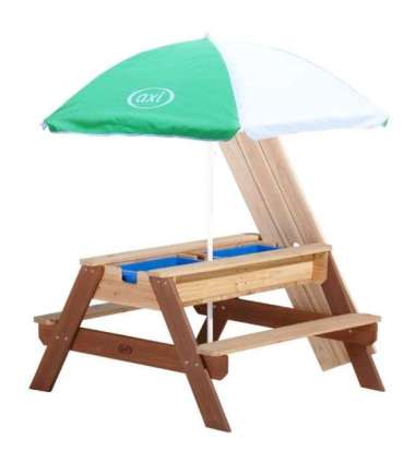 AXI Stół Piknikowy Nick z Ławką i Parasolem oraz Pojemnikami na Wodę/Piasek
