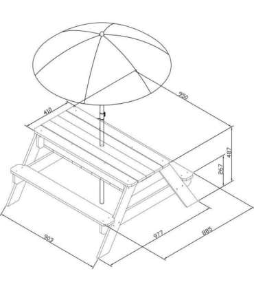 AXI Nick piknikulaud pingiga ja päikesevarjuga ning vee-/liivakonteineritega