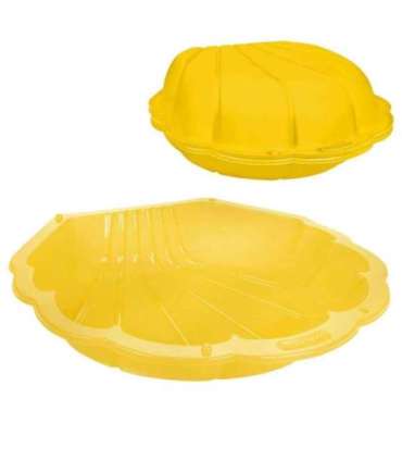 WOOPIE kollane koorekujuline liivakast, suletav, 2-ühes kuiv bassein, 1 tk.