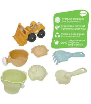 WOOPIE GREEN набор для песка + экскаватор в ведерке, 7 шт. биоразлагаемый органический материал