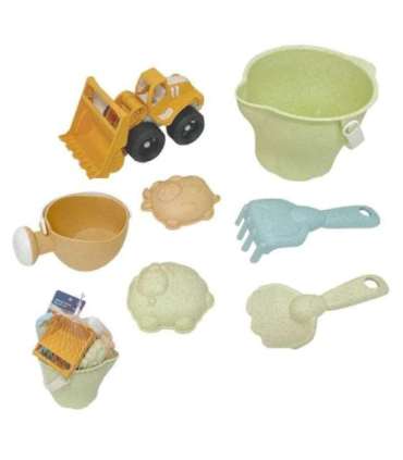 WOOPIE GREEN набор для песка + экскаватор в ведерке, 7 шт. биоразлагаемый органический материал