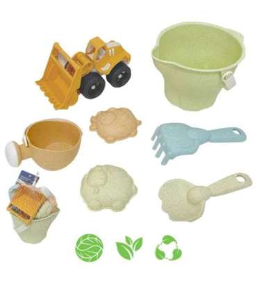 WOOPIE GREEN набор для песка + экскаватор в ведерке, 7 шт. биоразлагаемый органический материал