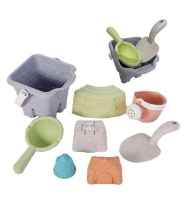 WOOPIE GREEN набор для песка в ведёрке — башня, 8 шт. Биодеградируемый органический материал