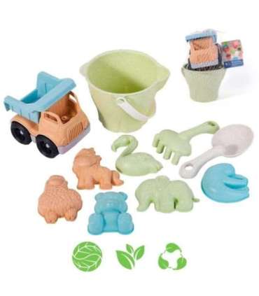 WOOPIE GREEN набор для песка в ведерке с машинкой, 11 шт. биоразлагаемый органический материал