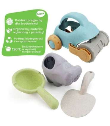 WOOPIE GREEN Набор из 10 предметов для песка с машинкой. Биологически разлагаемый органический материал