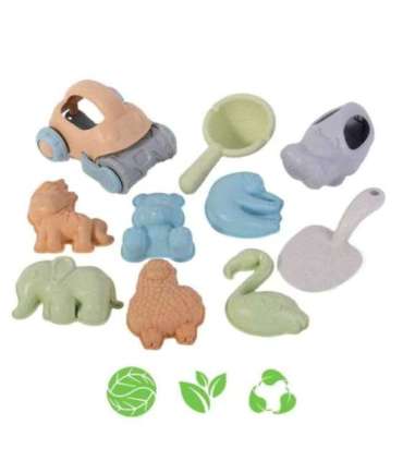 WOOPIE GREEN Набор из 10 предметов для песка с машинкой. Биологически разлагаемый органический материал