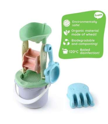 WOOPIE GREEN набор для песка в ведёрке с вращающимся колесом, 9 шт. Биодеградируемый органический материал