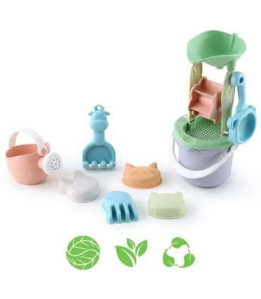 WOOPIE GREEN набор для песка в ведёрке с вращающимся колесом, 9 шт. Биодеградируемый органический материал